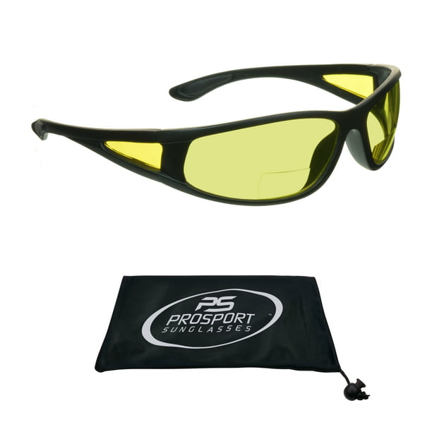 Outdoor Reading Glasses Sunglasses Bifocal Sports Half Rim Wrap Around Yellow Lens Night Driving 